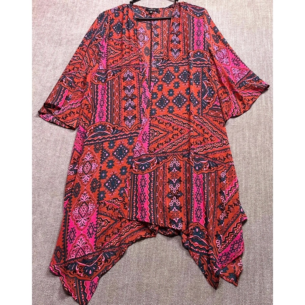 Torrid Kimono Top Womens 00 Multicolor Geometric Print Open Front Streetwear